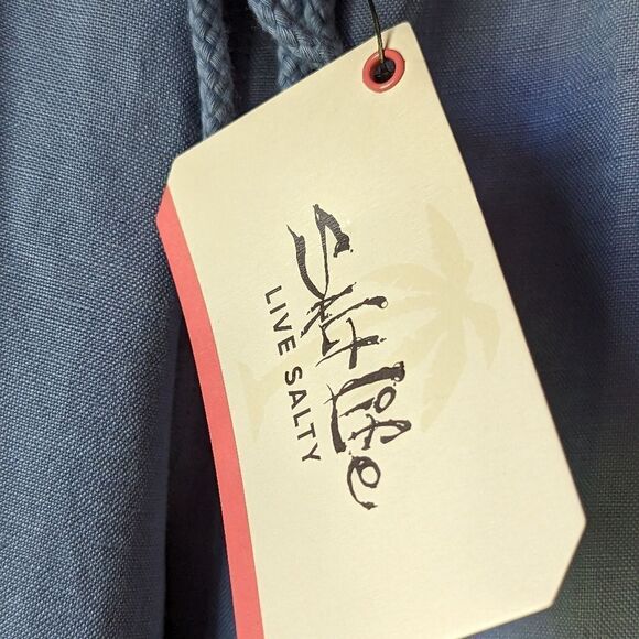 Salt Life Women's Linen Blend Elastic Waist Drawstring Pant Coastal Blue S NWT - Picture 11 of 12